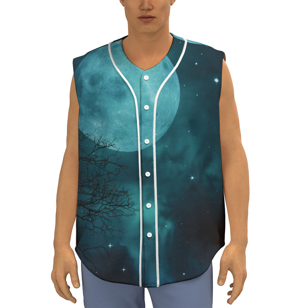 Night Sky And Full Moon Print Sleeveless Baseball Jersey
