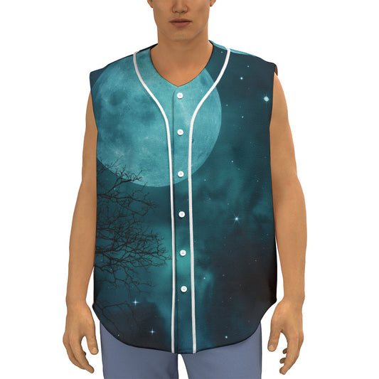 Night Sky And Full Moon Print Sleeveless Baseball Jersey