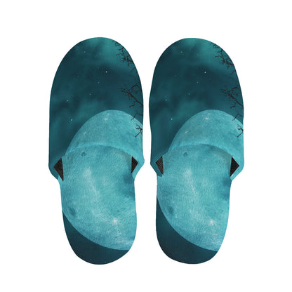 Night Sky And Full Moon Print Slippers