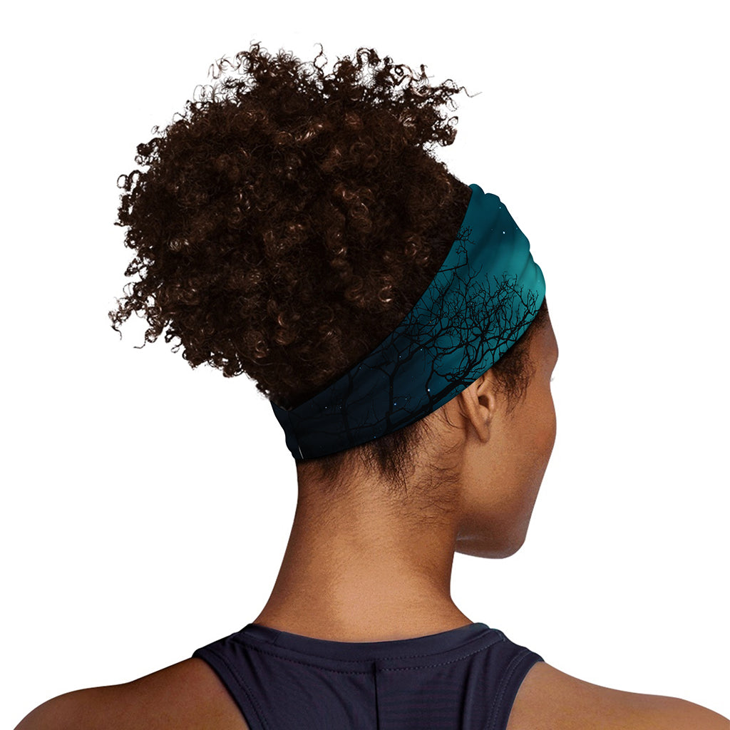 Night Sky And Full Moon Print Sports Headband