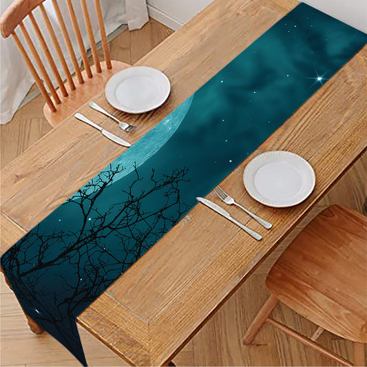 Night Sky And Full Moon Print Table Runner