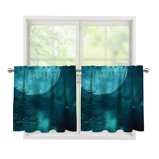 Night Sky And Full Moon Print Tier Curtains