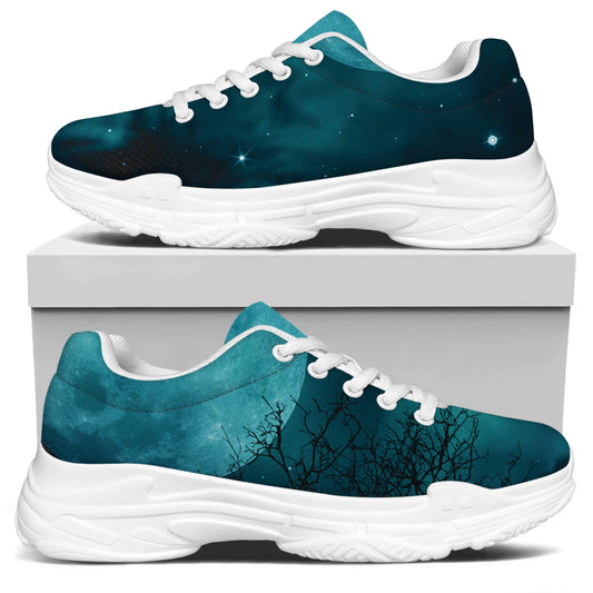 Night Sky And Full Moon Print White Chunky Shoes
