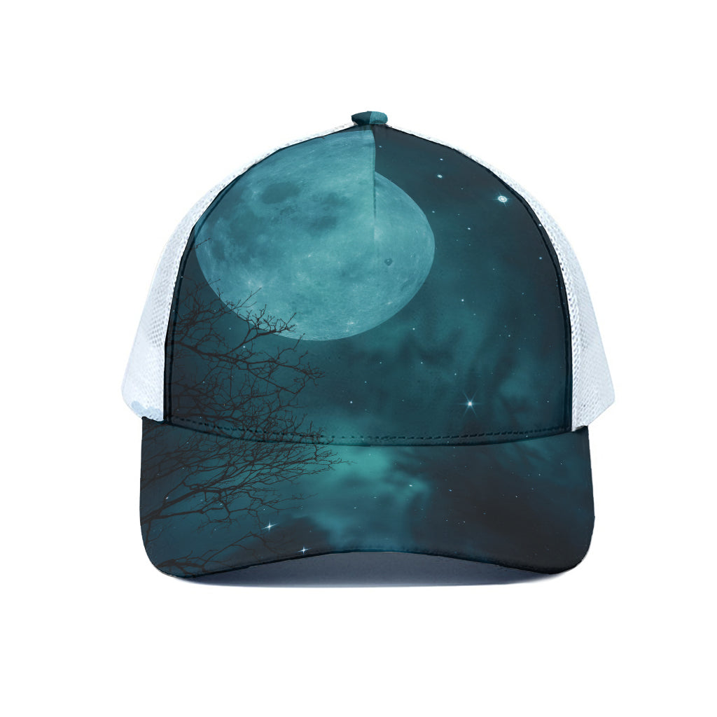 Night Sky And Full Moon Print White Mesh Trucker Cap