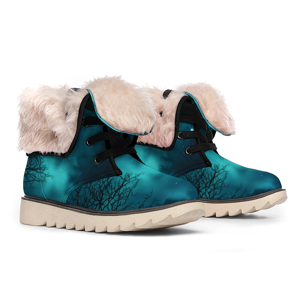 Night Sky And Full Moon Print Winter Boots