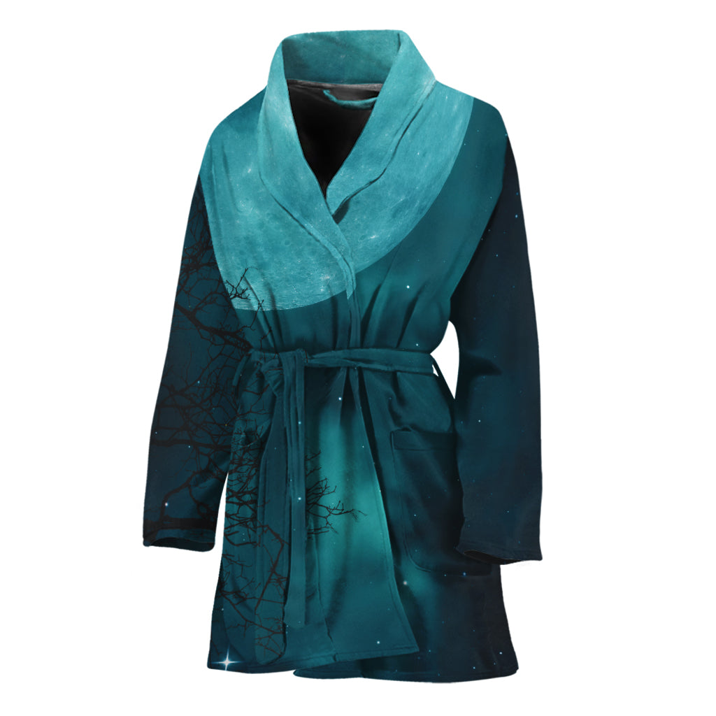 Night Sky And Full Moon Print Women's Bathrobe