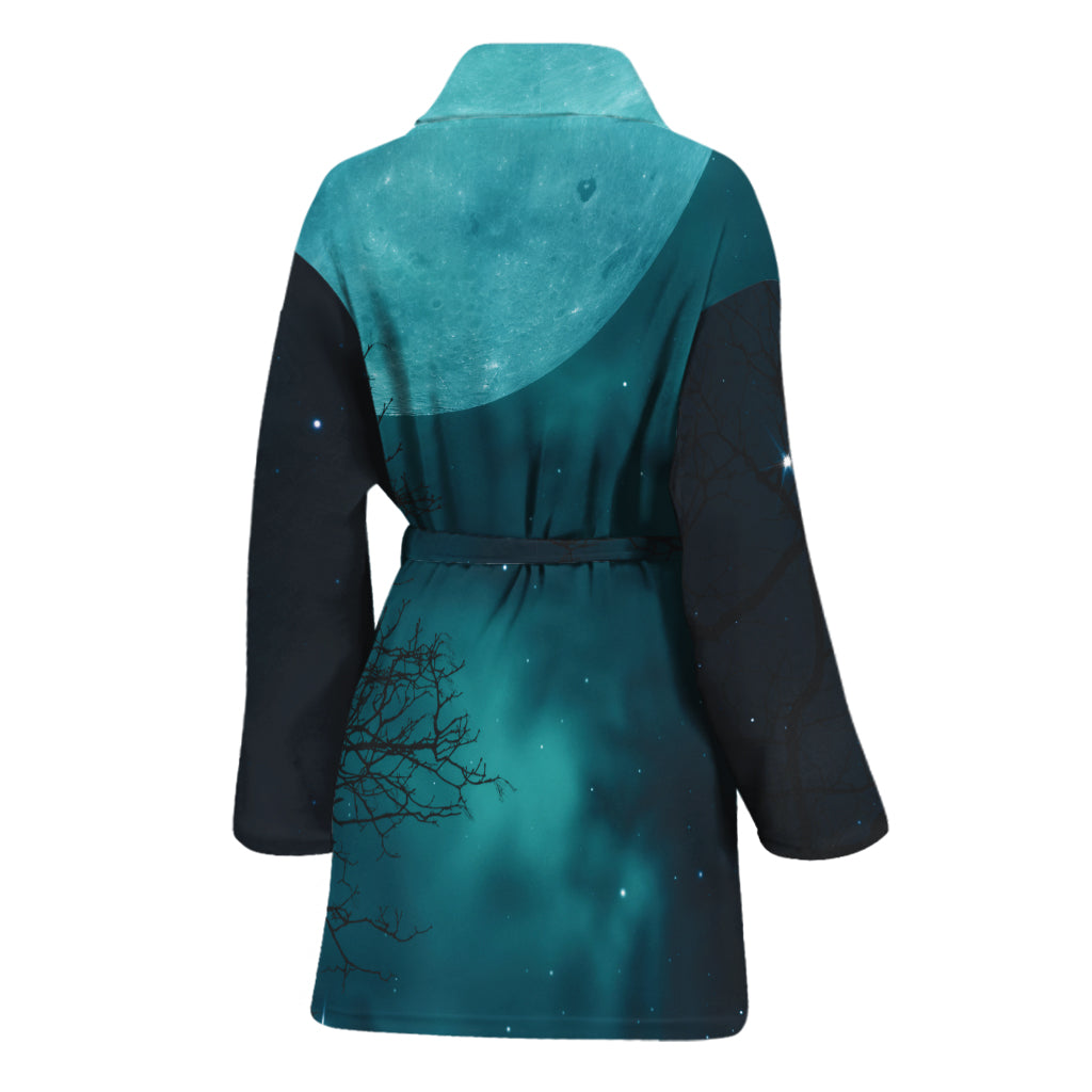 Night Sky And Full Moon Print Women's Bathrobe