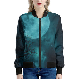 Night Sky And Full Moon Print Women's Bomber Jacket