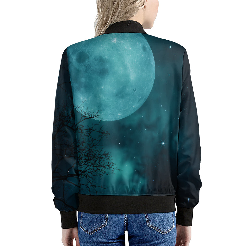 Night Sky And Full Moon Print Women's Bomber Jacket