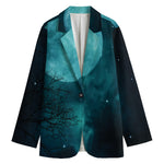 Night Sky And Full Moon Print Women's Cotton Blazer