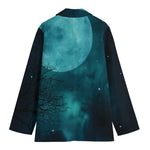 Night Sky And Full Moon Print Women's Cotton Blazer