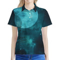 Night Sky And Full Moon Print Women's Polo Shirt
