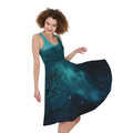Night Sky And Full Moon Print Sleeveless Knee Length Dress