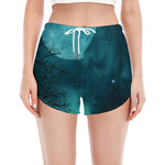 Night Sky And Full Moon Print Women's Split Running Shorts