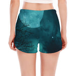 Night Sky And Full Moon Print Women's Split Running Shorts