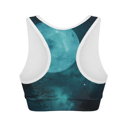 Night Sky And Full Moon Print Women's Sports Bra
