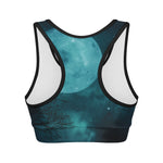 Night Sky And Full Moon Print Women's Sports Bra