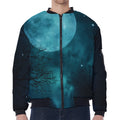 Night Sky And Full Moon Print Zip Sleeve Bomber Jacket