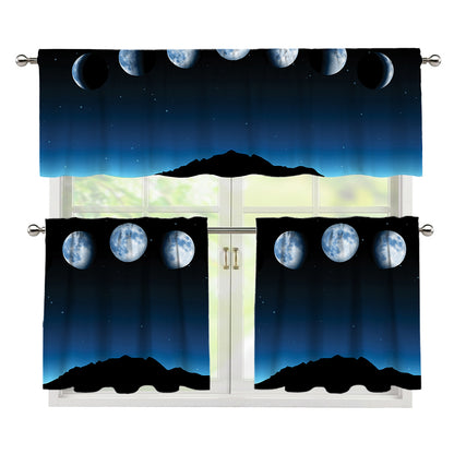 Night Sky And Moon Phase Print 3 Piece Kitchen Curtains