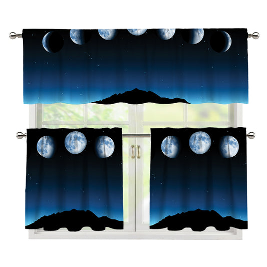 Night Sky And Moon Phase Print 3 Piece Kitchen Curtains