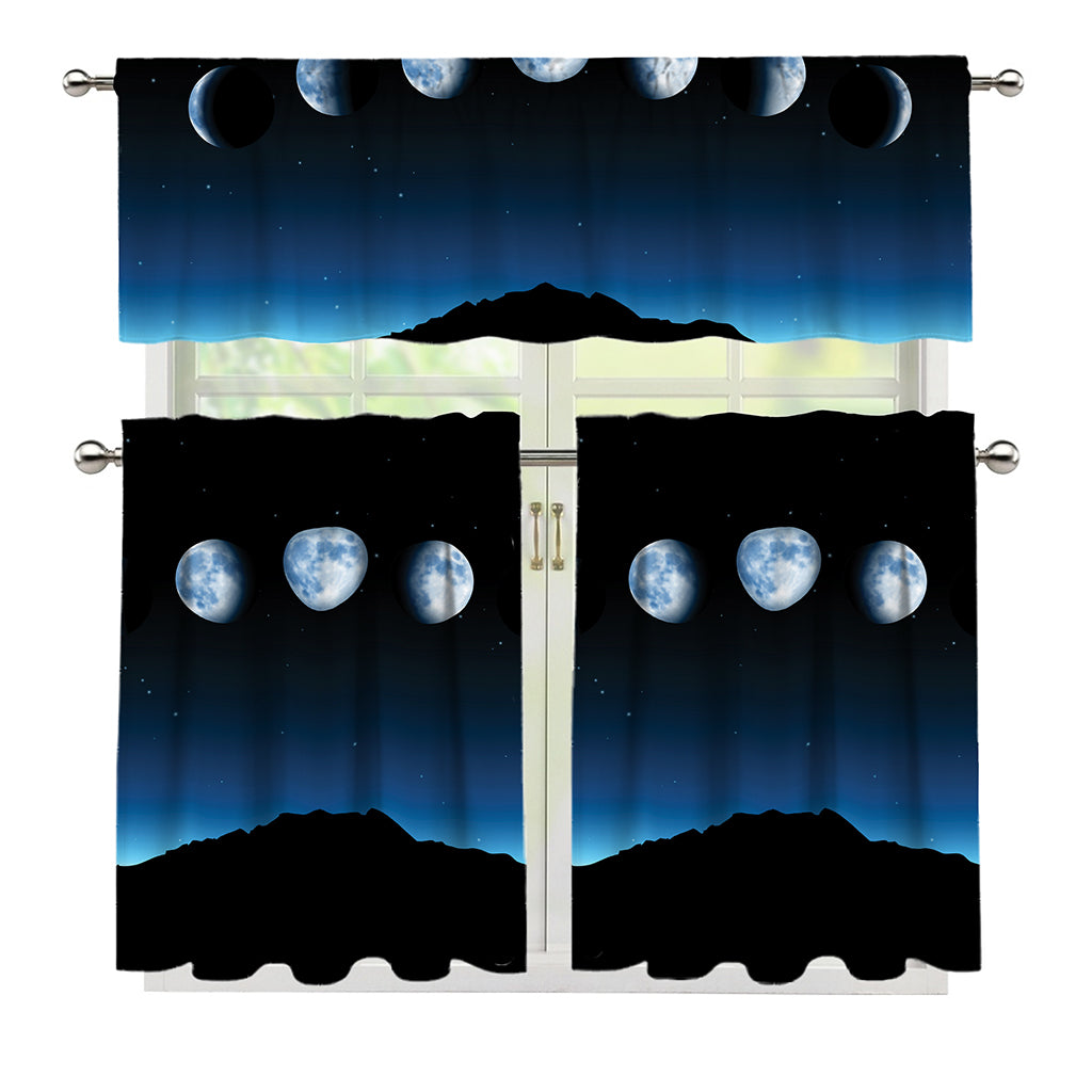 Night Sky And Moon Phase Print 3 Piece Kitchen Curtains