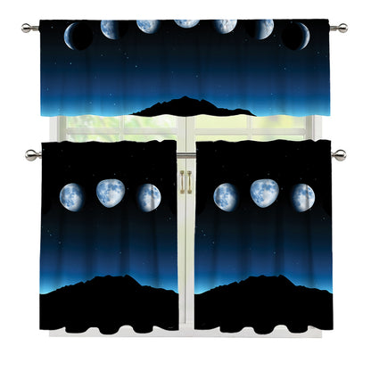 Night Sky And Moon Phase Print 3 Piece Kitchen Curtains