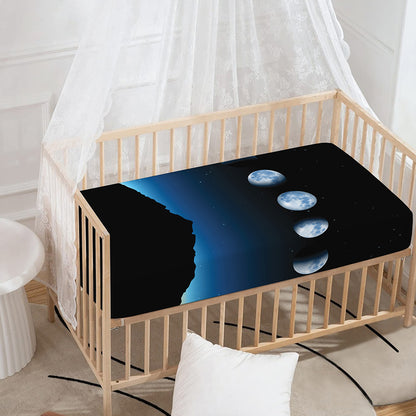 Night Sky And Moon Phase Print Baby Crib Sheet