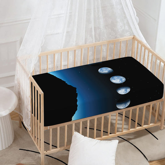 Night Sky And Moon Phase Print Baby Crib Sheet