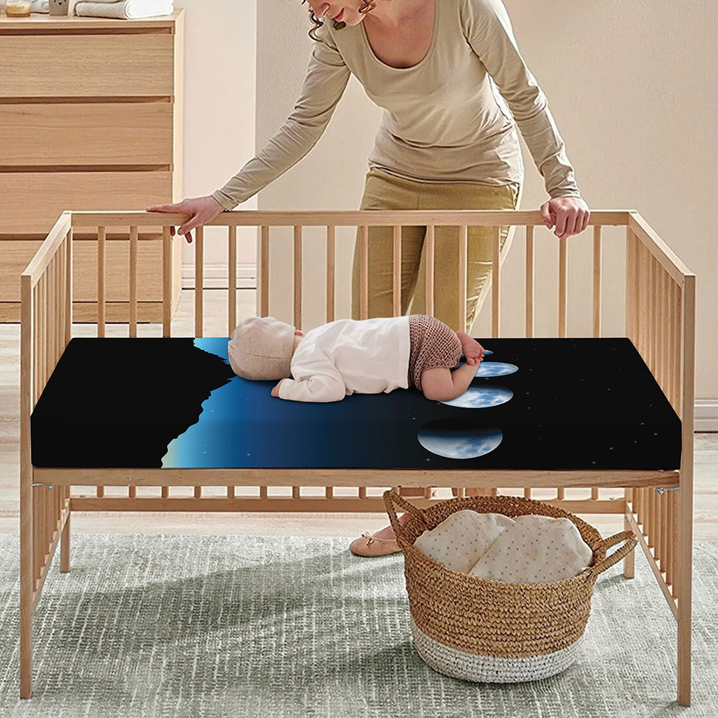 Night Sky And Moon Phase Print Baby Crib Sheet