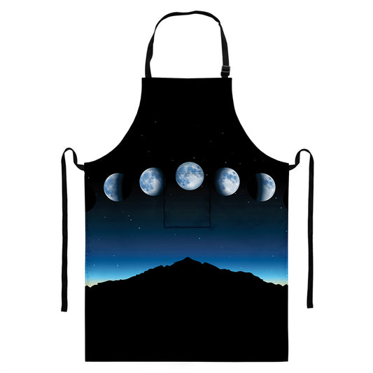 Night Sky And Moon Phase Print Bib Apron With Pocket