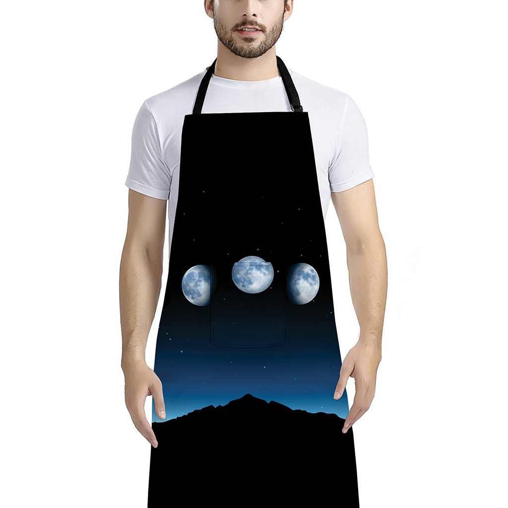 Night Sky And Moon Phase Print Bib Apron With Pocket