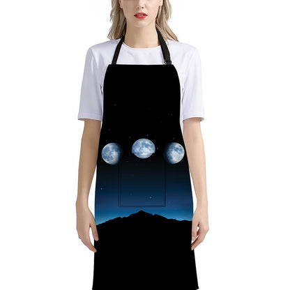 Night Sky And Moon Phase Print Bib Apron With Pocket