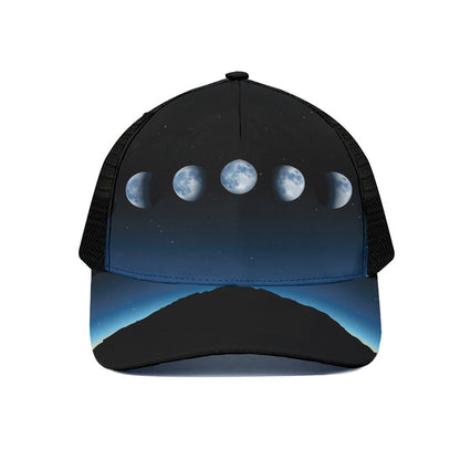 Night Sky And Moon Phase Print Black Mesh Trucker Cap