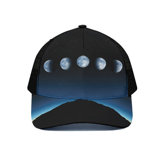 Night Sky And Moon Phase Print Black Mesh Trucker Cap