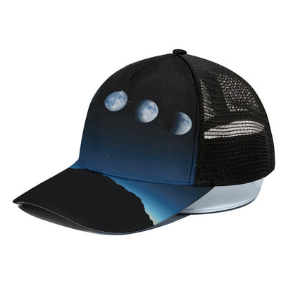 Night Sky And Moon Phase Print Black Mesh Trucker Cap