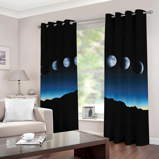 Night Sky And Moon Phase Print Blackout Grommet Curtains