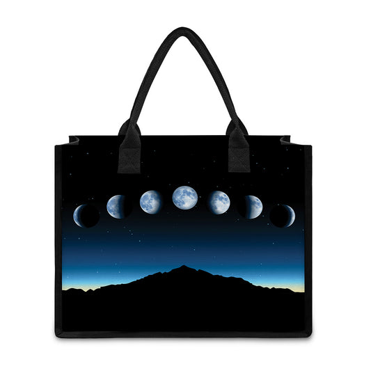 Night Sky And Moon Phase Print Canvas Tote Bag
