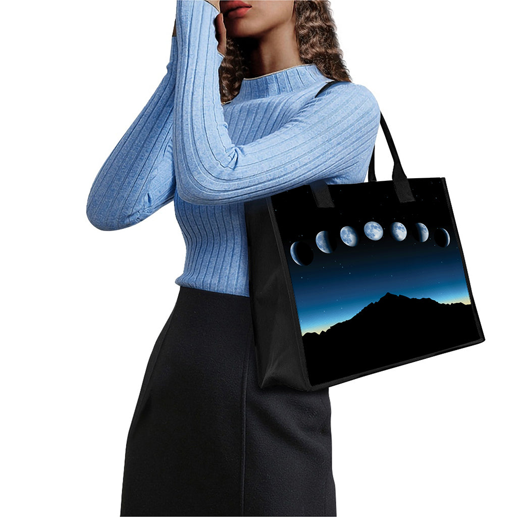 Night Sky And Moon Phase Print Canvas Tote Bag