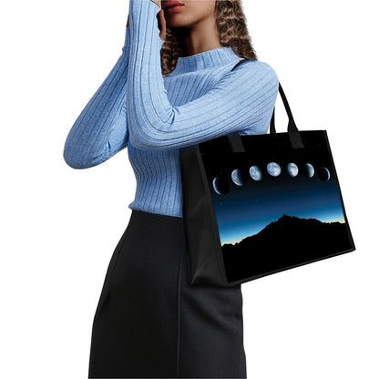 Night Sky And Moon Phase Print Canvas Tote Bag