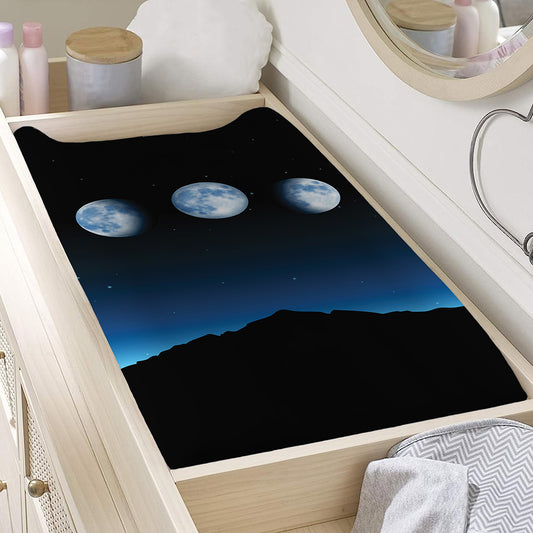 Night Sky And Moon Phase Print Changing Pad Cover