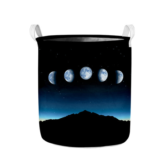 Night Sky And Moon Phase Print Collapsible Laundry Basket