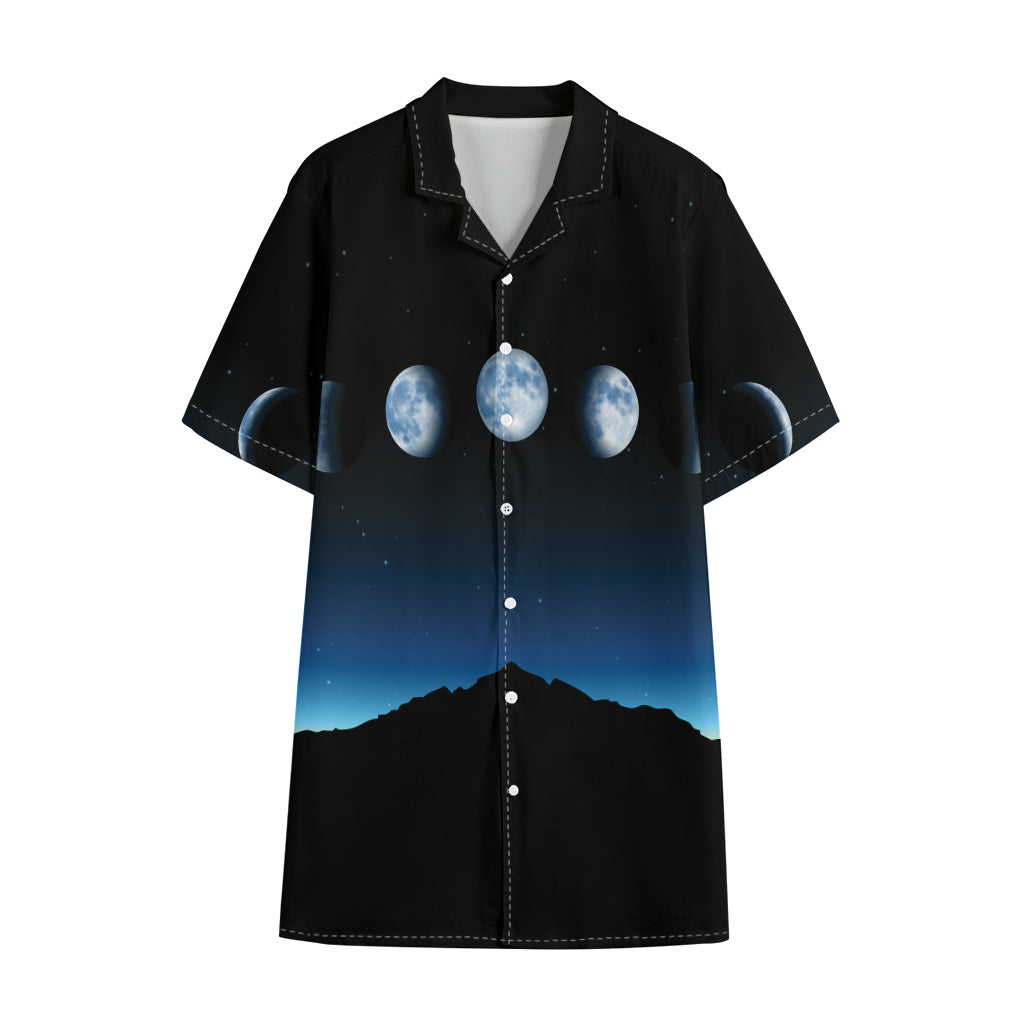 Night Sky And Moon Phase Print Cotton Hawaiian Shirt