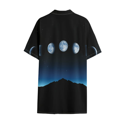 Night Sky And Moon Phase Print Cotton Hawaiian Shirt