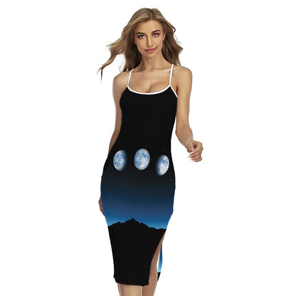 Night Sky And Moon Phase Print Cross Back Cami Dress