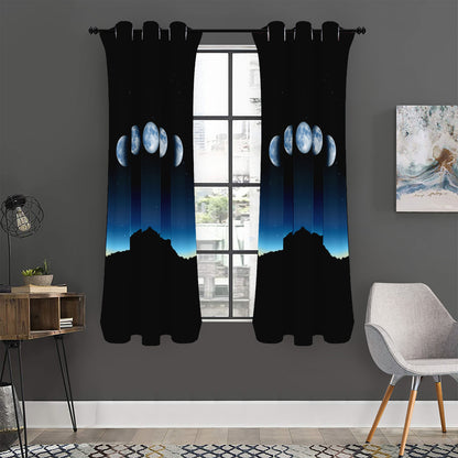 Night Sky And Moon Phase Print Curtain