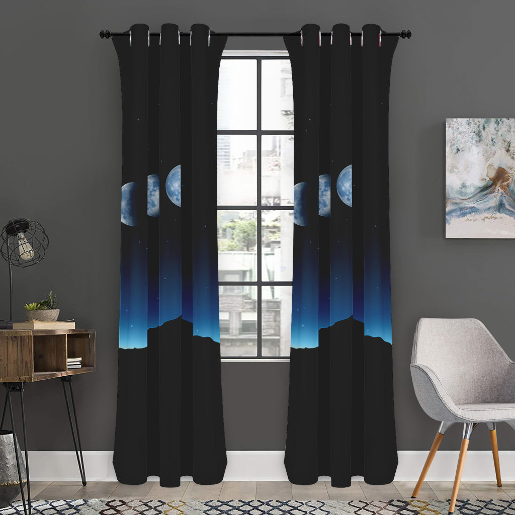 Night Sky And Moon Phase Print Curtain