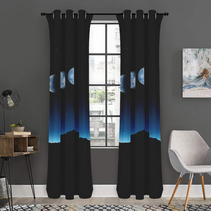 Night Sky And Moon Phase Print Curtain