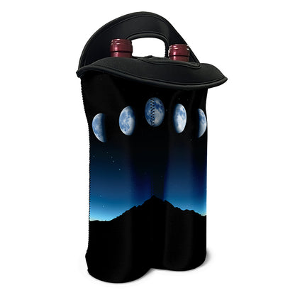 Night Sky And Moon Phase Print Double Neoprene Wine Tote