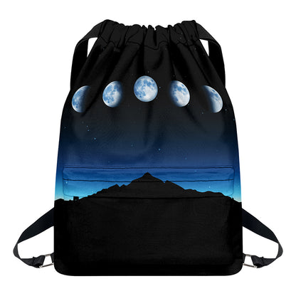 Night Sky And Moon Phase Print Drawstring Backpack