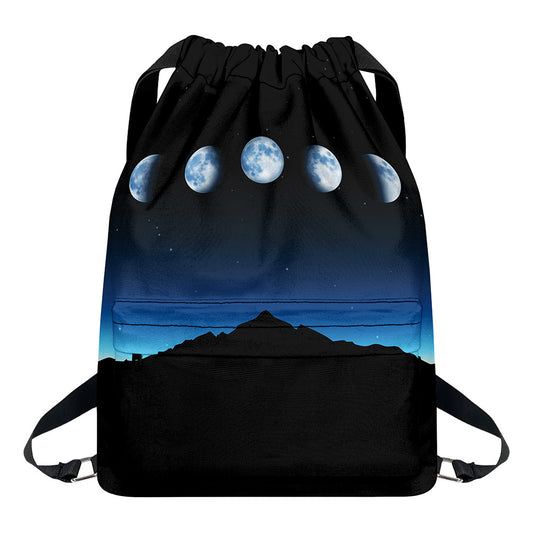 Night Sky And Moon Phase Print Drawstring Backpack